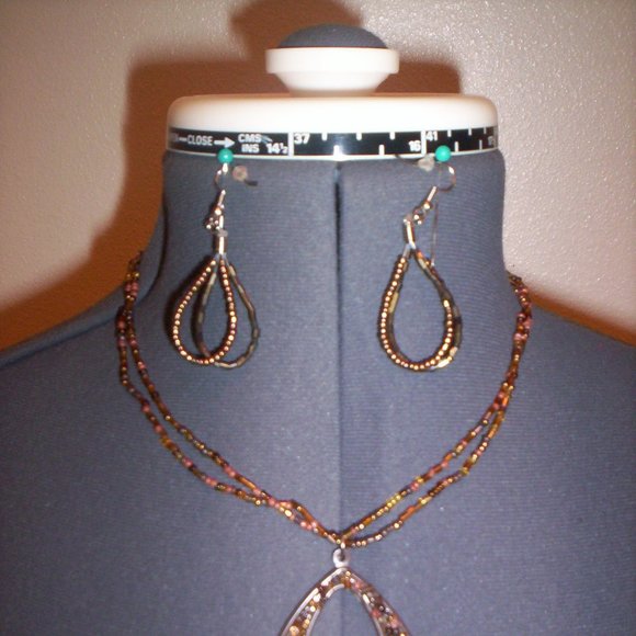 BROWN 2 PC Teardrop Beaded Necklace & Earrings, 0161, - Picture 3 of 3